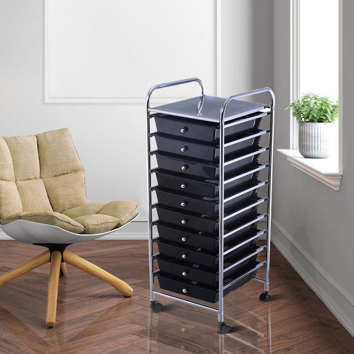 ARLIME 10-Drawer Storage Cart, 10 Drawer Trolley, Rolling Organizer Cart