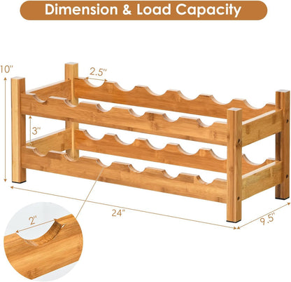 2-Tier 12 Bottles Bamboo Storage Shelf  Wine Rack