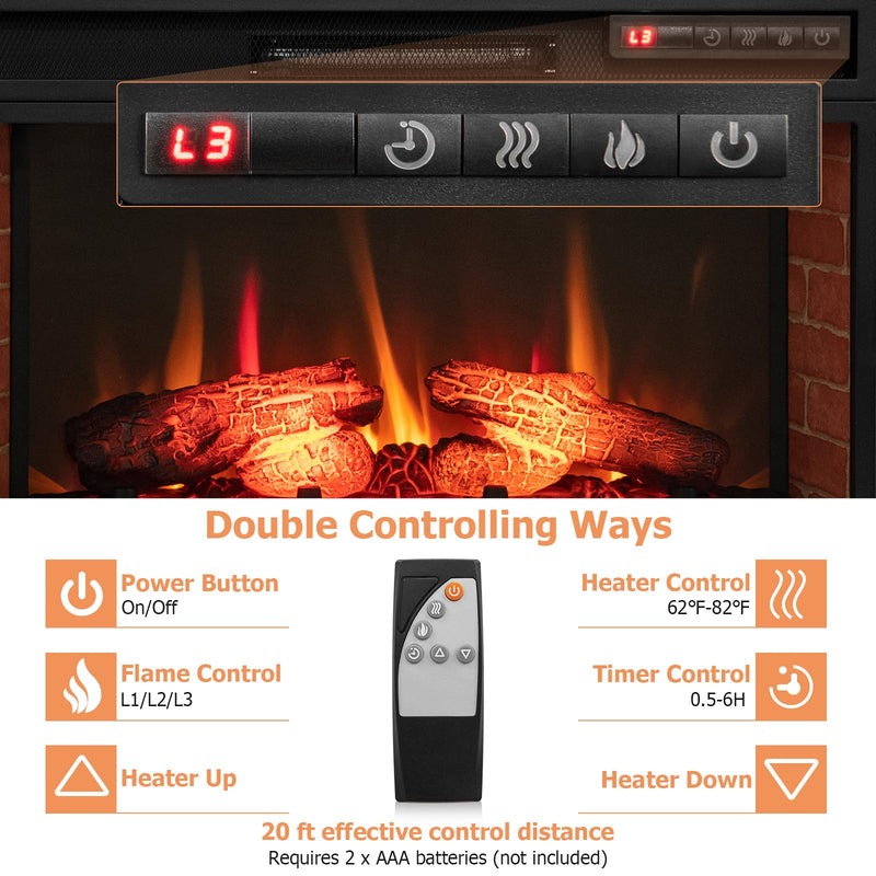 Electric Fireplace Insert 26-inch Wide 1400W Recessed and Freestanding Fireplace Heater with Remote Control