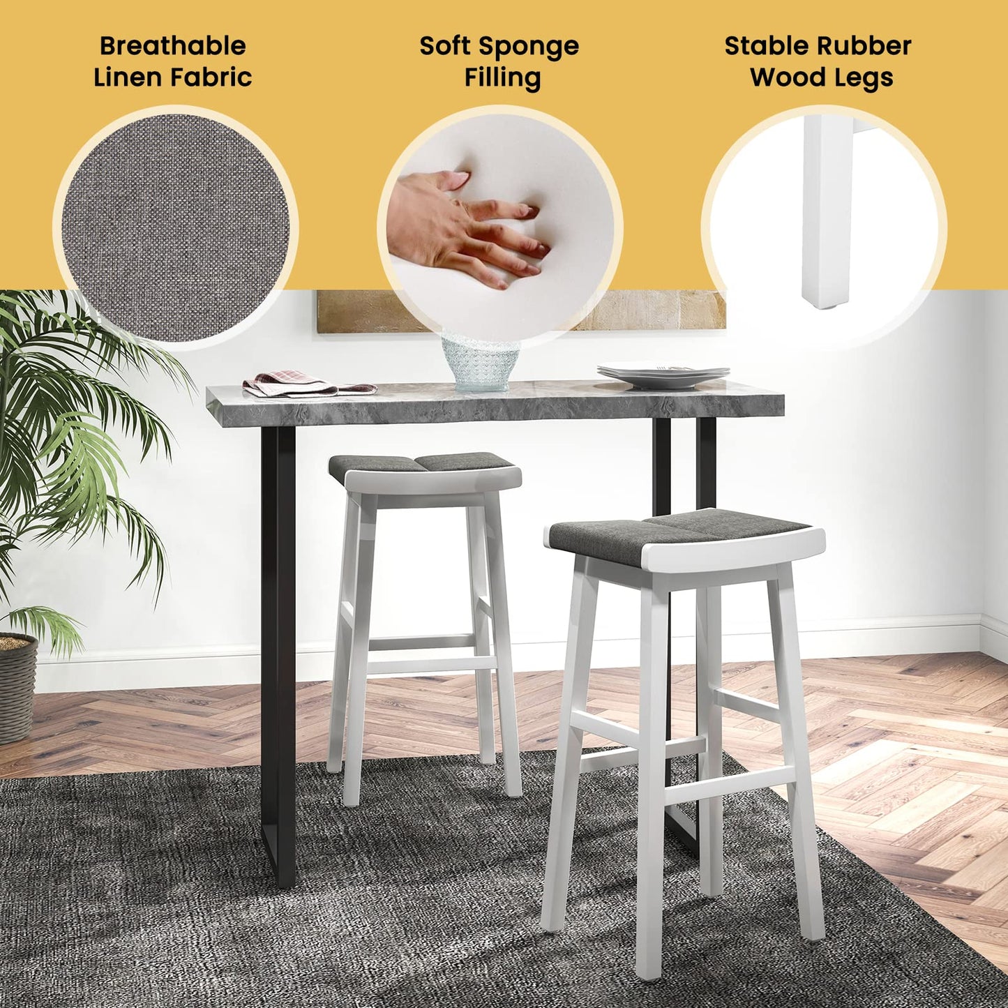 31.5-inch Counter Height Bar Stools Set of 2/4 Backless Vanity Chair for Makeup with Rubber Wood Frame