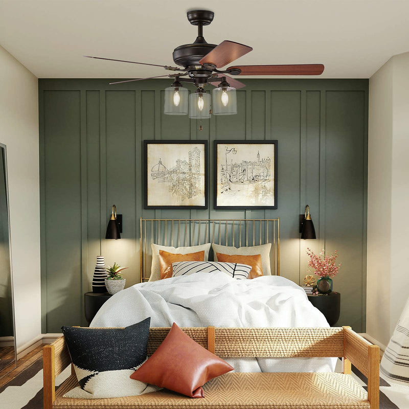 Ceiling Fan with Lights 52 Inch, Industrial Pull Chain Ceiling Fan with Lighting, Reversible Motor and 5 Blades