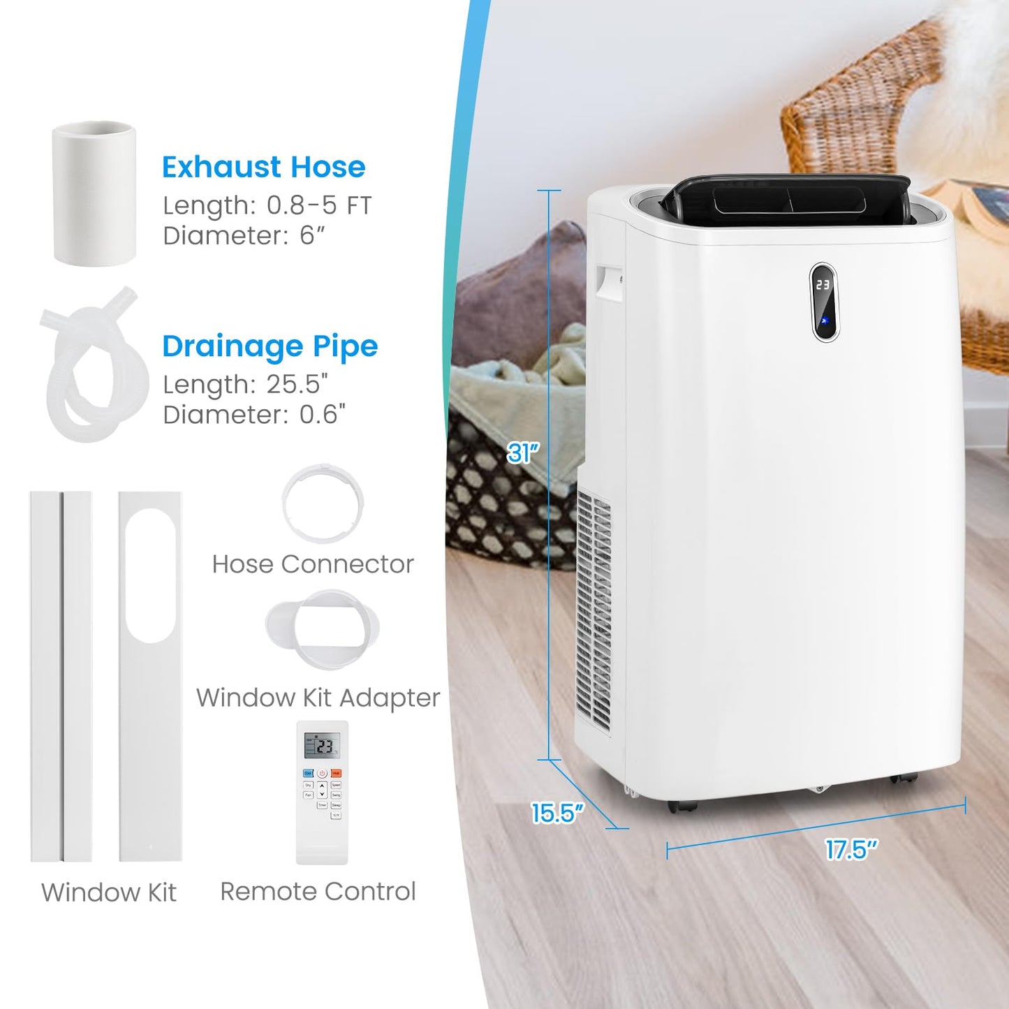 12000 BTU Portable Air Conditioner and Heater, 4-in-1 AC Unit with Dehumidifier, Heat, Cool, Fan