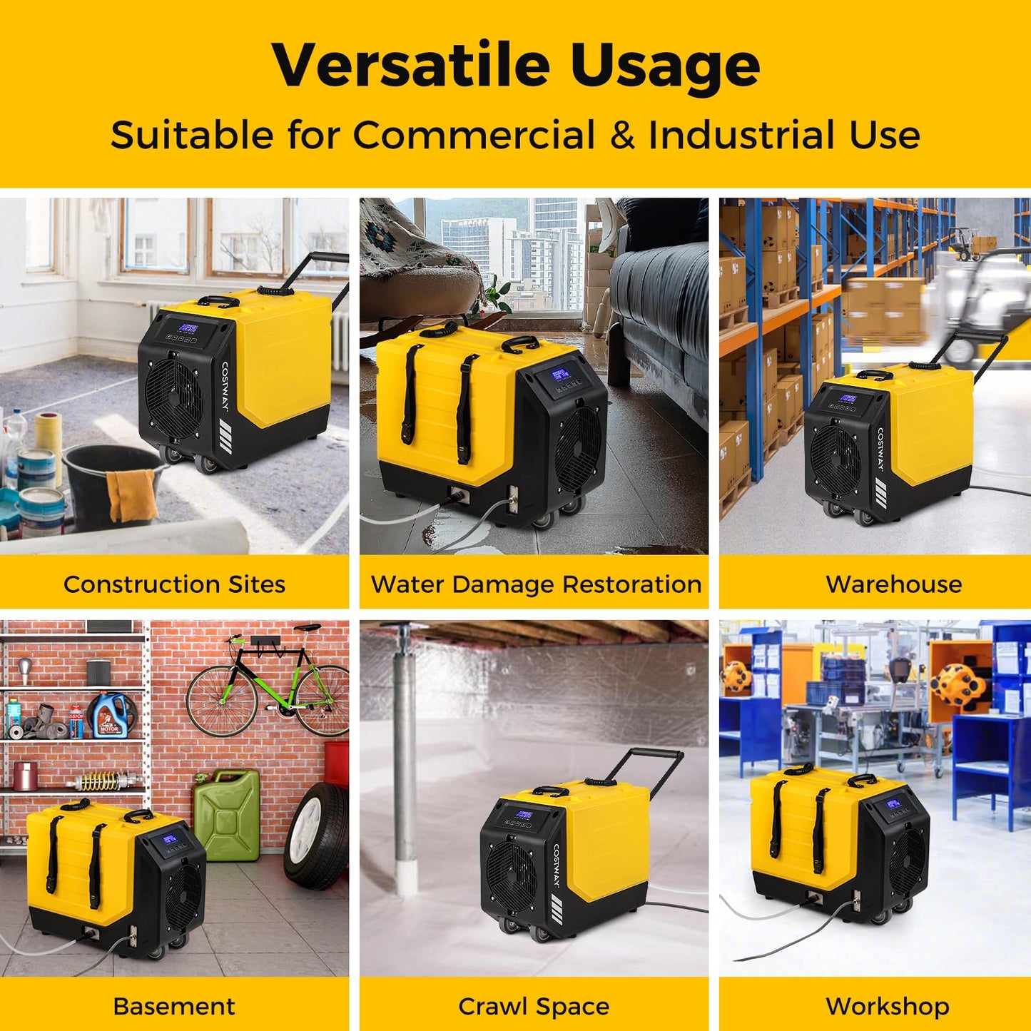 190 PPD Commercial Dehumidifier with Pump Rotational Molded Industrial Dehumidifier with Wheels & Drain Hose