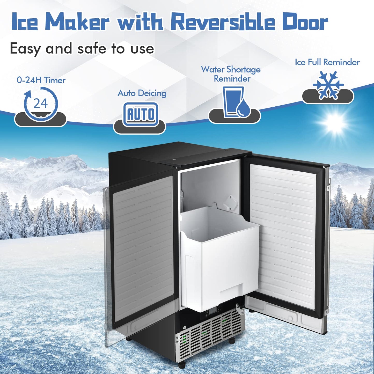 Commercial Ice Maker, 80LBS/24H Freestanding and Under Counter 115V Industrial Ice Machine with Self-Cleaning Function