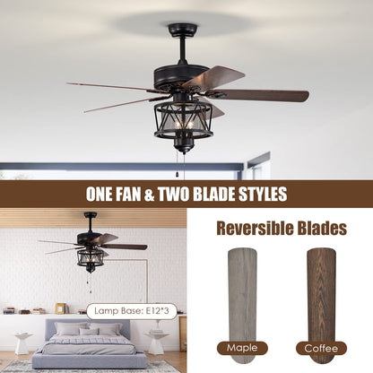 50-Inch Ceiling Fan with Lights, Indoor Ceiling Fan with Pull Chain Control, Mute Motor (Coffee)