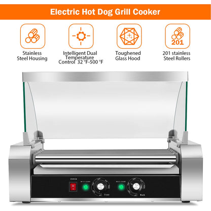 Hot Dog Roller Machine, 7 Non-Stick Rollers 18 Hot Dog Sausage Grill Cooker Machine