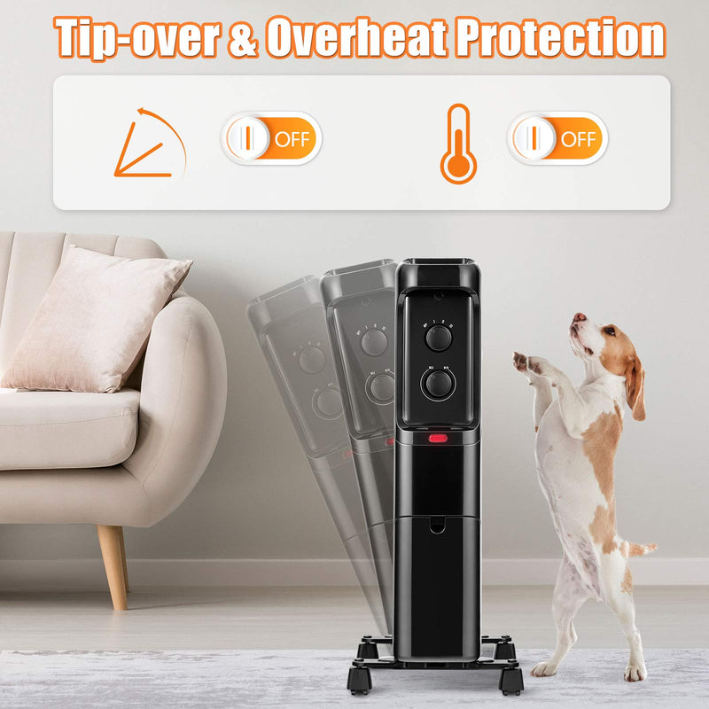 1500W Oil Filled Radiator Heater, Electric Space Heater with 3 Heating Modes, Adjustable Thermostat