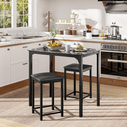 3-Piece Dining Table Set for 2 Bar Table with Counter Height Faux Marble Tabletop