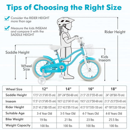 12 14 16 18 Inch Kids Bicycle for Girls Boys Aged 3-8 Years Old