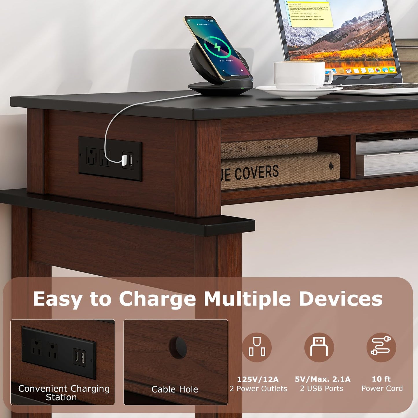 Bar Table with Charging Station 36” Counter Height Table