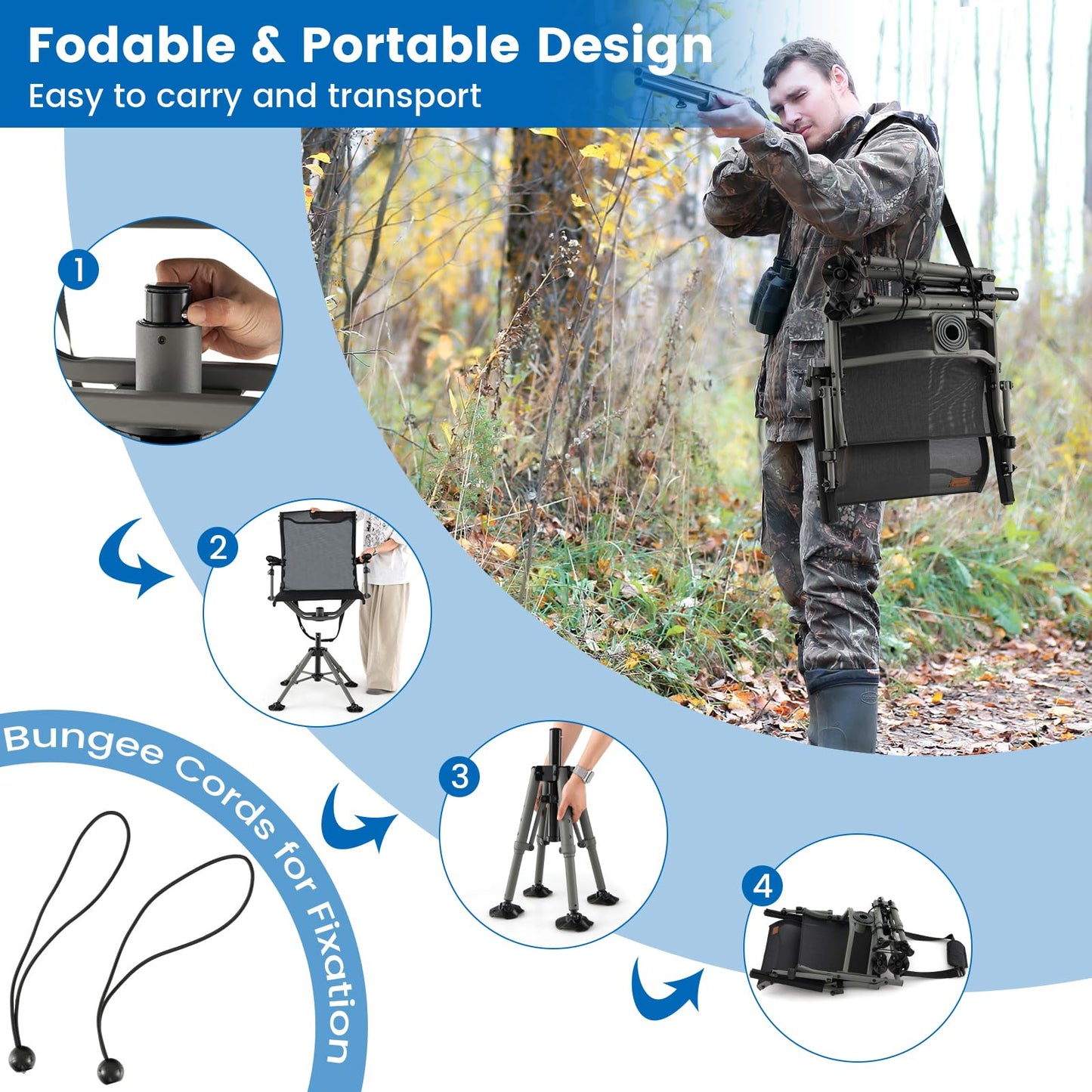 Folding Hunting Chair 360° Silent Swivel Hunting Blind Chair