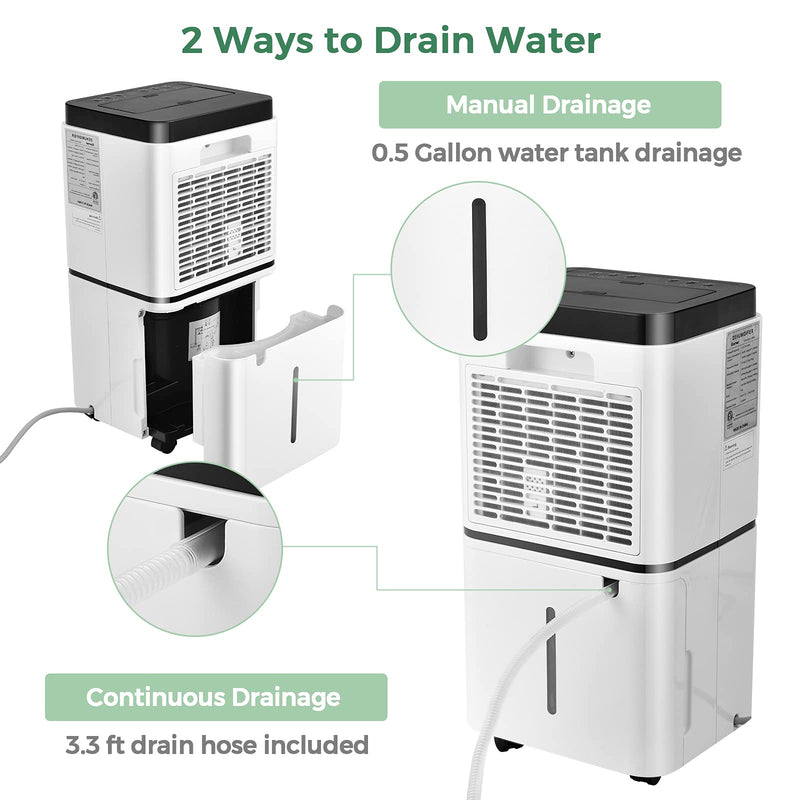 1500 Sq. Ft Dehumidifier for Home & Medium Spaces, Portable 24 Pints Dehumidifier w/ 3 Color LED Light