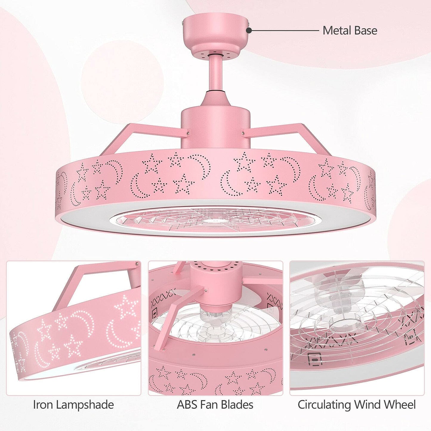 ARLIME Ceiling Fan with Lights, 23" LED Dimmable Starry Fan Lamp with Invisible Blades