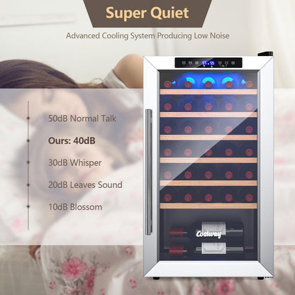 20 Inch Wine Cooler, 33 Bottles Wine Refrigerator with 2-Layer Tempered Glass Door & Dual Alarm Function
