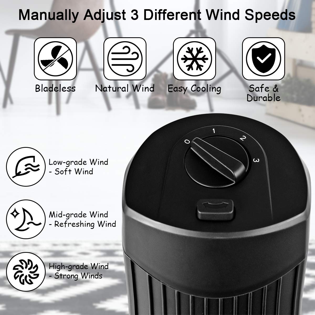 28-Inch Oscillating Tower Fan Quiet Cooling Whole Room Bladeless