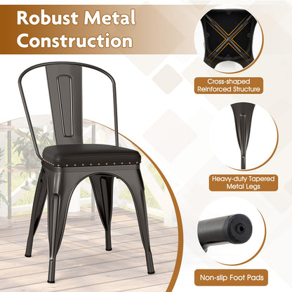 18.5 Inch Stackable Industrial Kitchen Tolix Side Chairs with PU Leather Cushions and Detachable High Back for Dining Room