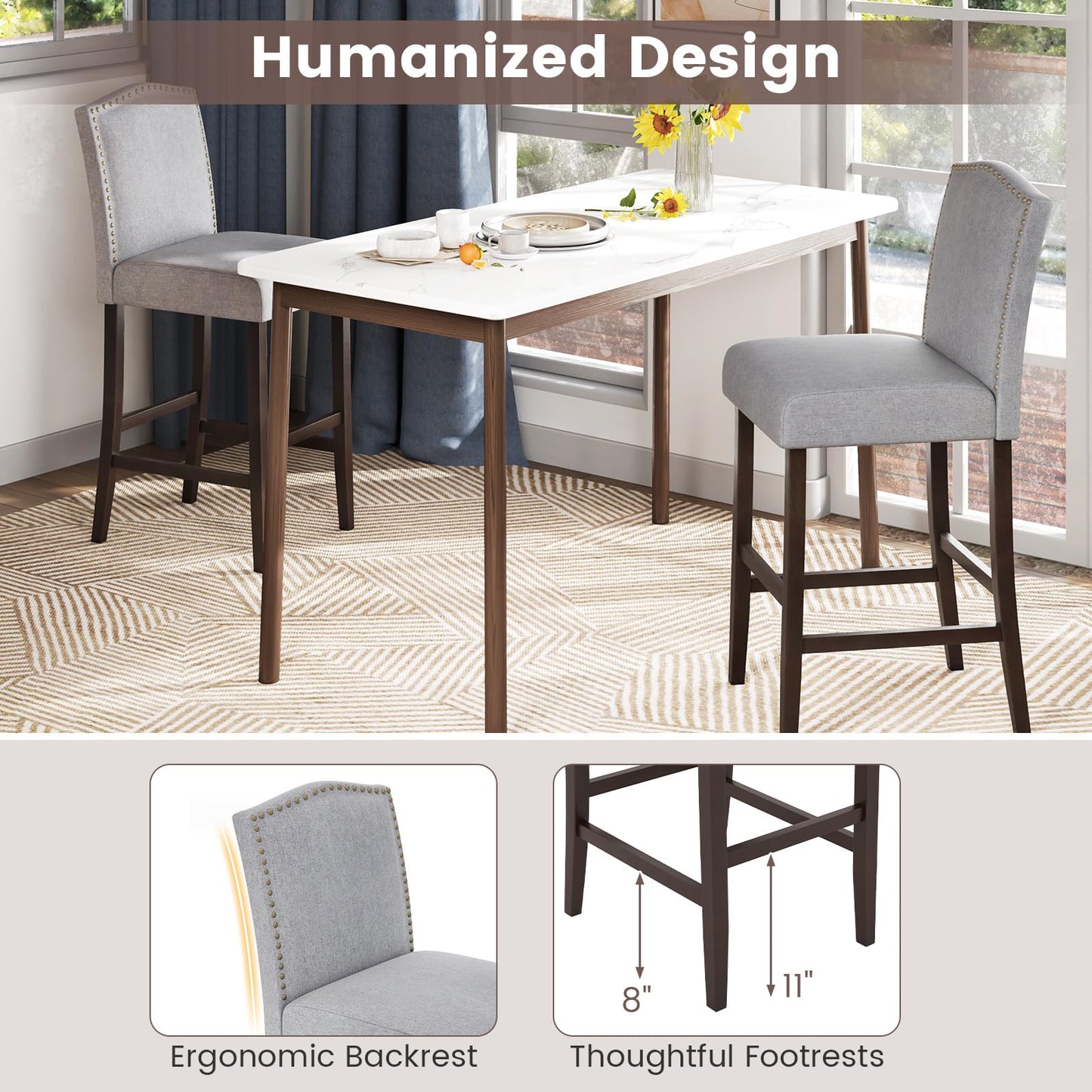 Bar Stools Set of 2/4 Bar Height Dining Side Barstools