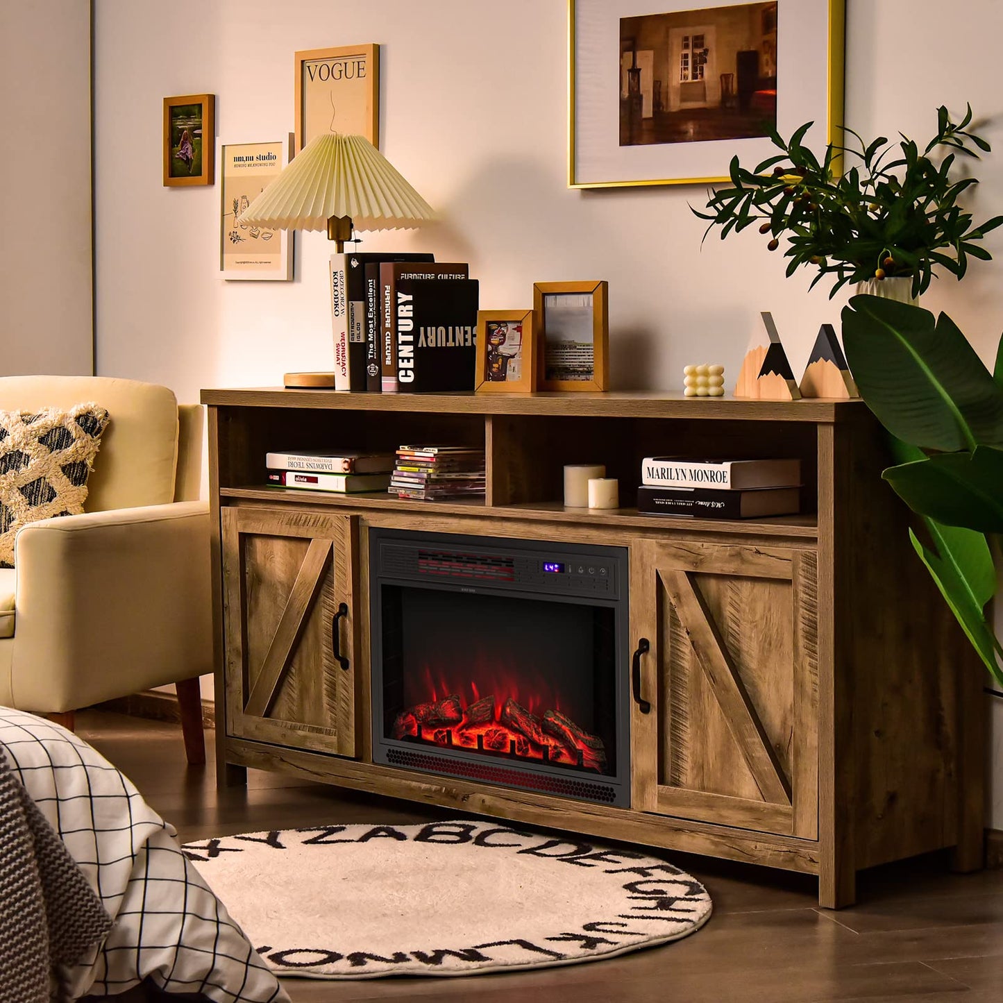 ARLIME 25 Inch Electric Fireplace Inserts in-Wall Recessed and Freestanding Fireplace Heater