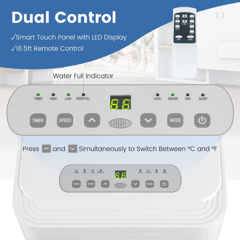 ARLIME Portable Air Conditioners, 8000 BTU AC Unit Fan & Dehumidifier w/Remote Control, 1-24H Timer & 2 Fan Speeds