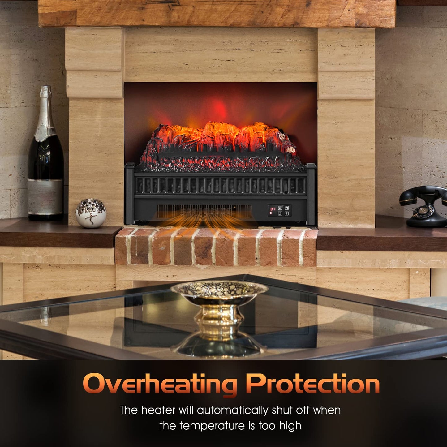 ARLIME 23" Electric Fireplace Log Set Heater, Portable Realistic Ember Bed Fireplace Insert w/Adjustable Flame Brightness & Temperature