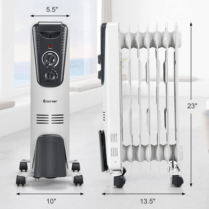 Oil Filled Radiator Heater, 1500W Portable Space Heater with Adjustable Thermostat, 3 Heat Setting