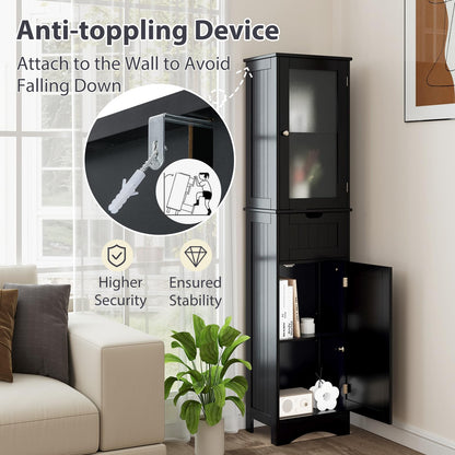 67” Tall Bathroom Storage Cabine with 2 Doors & 1 Drawer 3-Level Adjustable Shelves