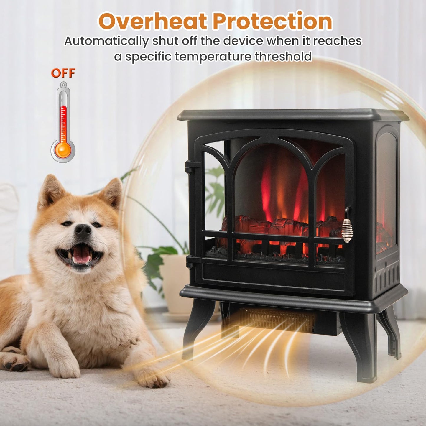 Electric Fireplace Stove with 3-Sided View, Remote Control, 1400W Portable Freestanding Heater with Thermostat