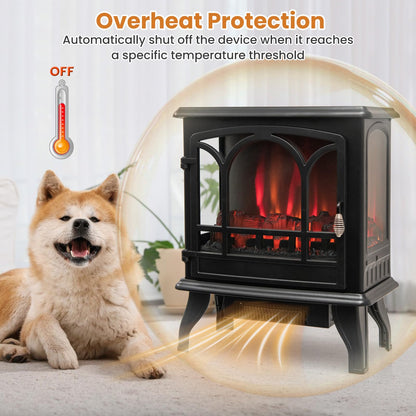 Electric Fireplace Stove with 3-Sided View, Remote Control, 1400W Portable Freestanding Heater with Thermostat