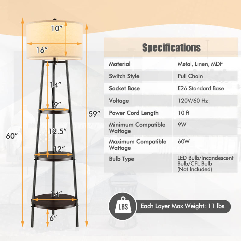 ARLIME Floor Lamp with 3-Tier Shelves - Modern Standing Corner Floor Lamp