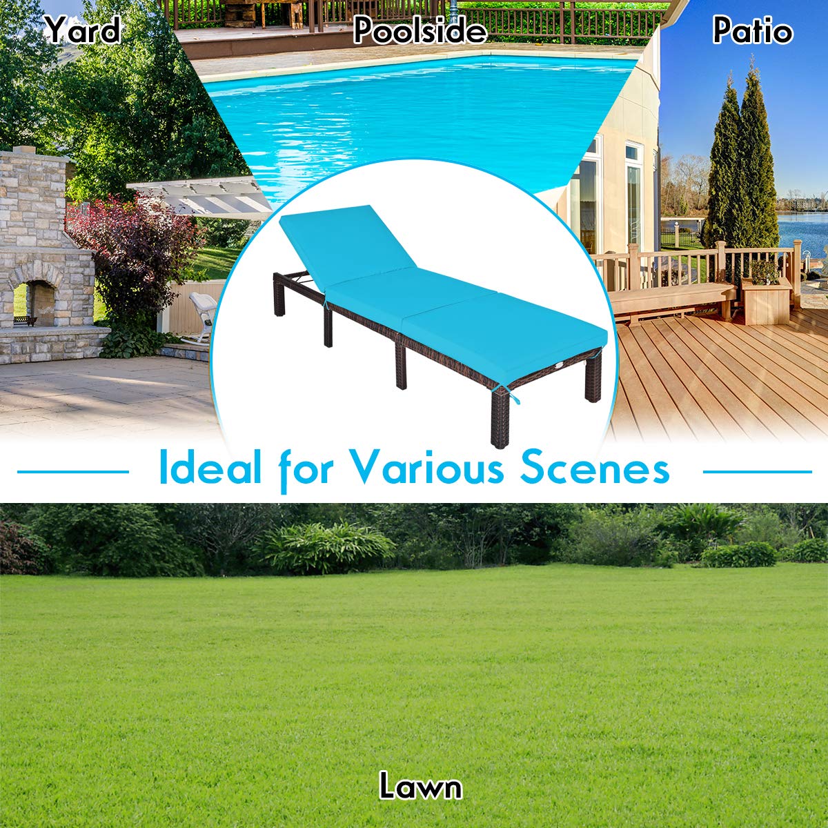 6 Gear Adjustable Chasie Lounge for Backyard