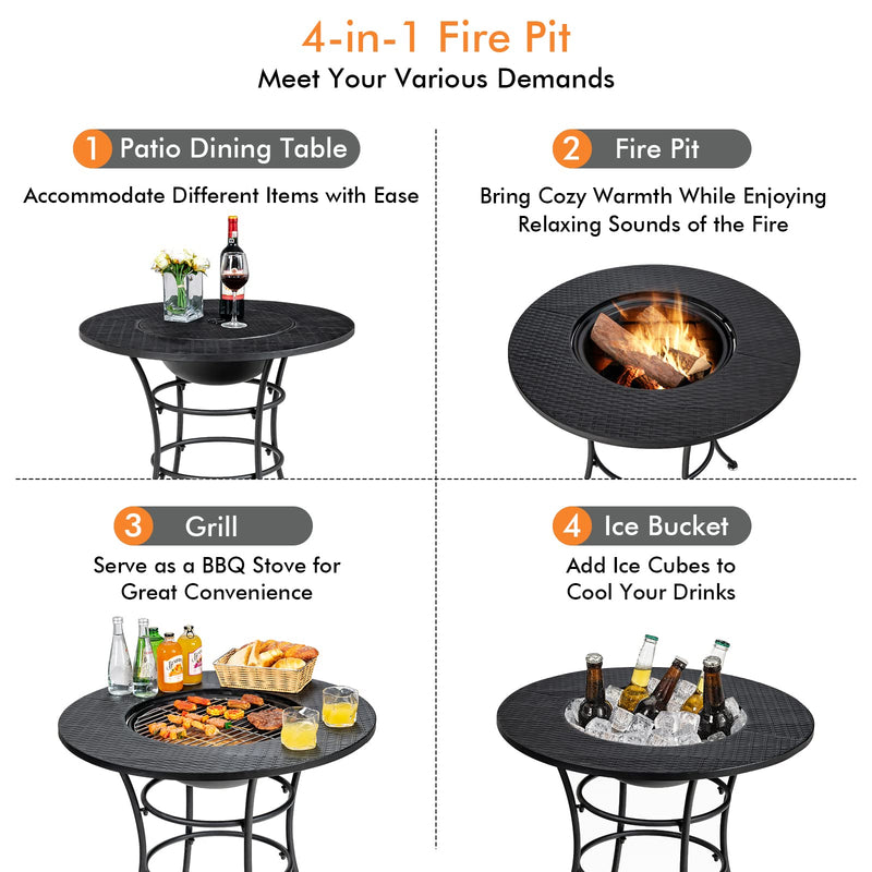 Outdoor Firepit with Spark Screen Cover for Outside Dining