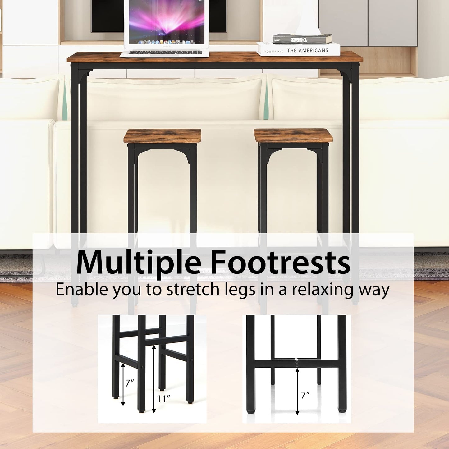 3-Piece Industrial Bar Table Set for 2 Counter Height Pub Table with 2 Stools