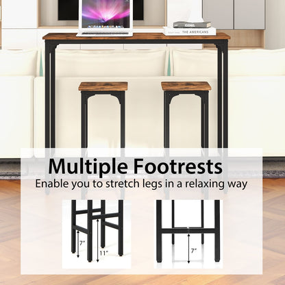 3-Piece Industrial Bar Table Set for 2 Counter Height Pub Table with 2 Stools