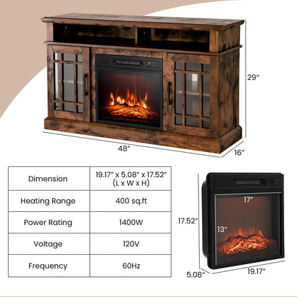 Electric Fireplace TV Stand for TVs Up to 55 Inches, 18-Inch Fireplace Insert with Remote, Overheat Protection