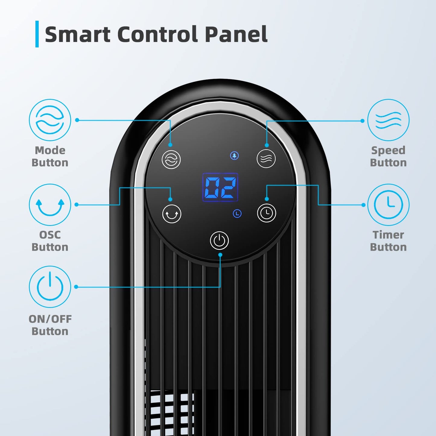 Tower Fan, 42-Inch Portable 80 Degrees Oscillating Fan with Remote, 3 Wind Modes, Smart Control Panel