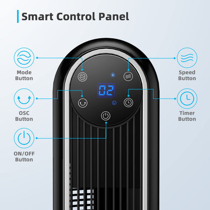 Tower Fan, 42-Inch Portable 80 Degrees Oscillating Fan with Remote, 3 Wind Modes, Smart Control Panel
