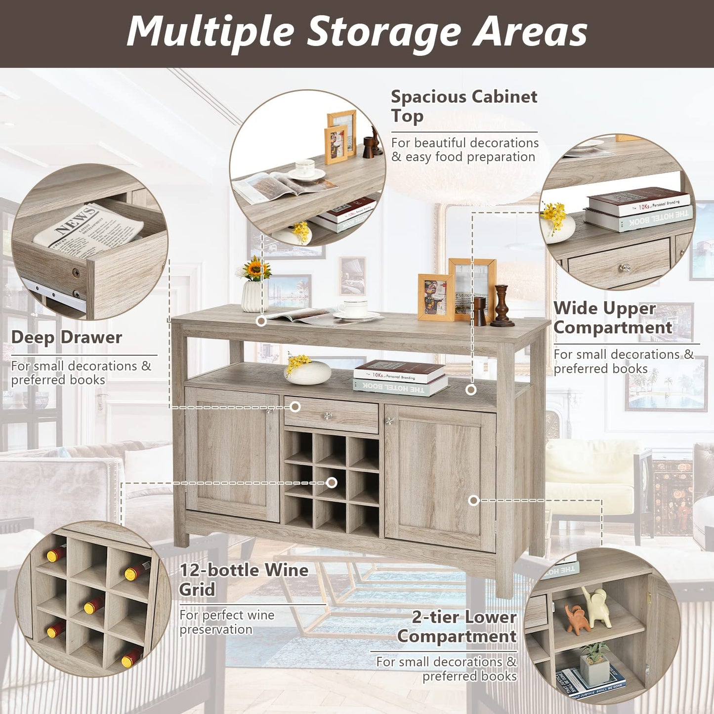 Buffet Cabinet Storage Sideboard Server Console Table