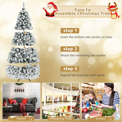 Pre-Lit Premium Snow Flocked Hinged Artificial Christmas Tree