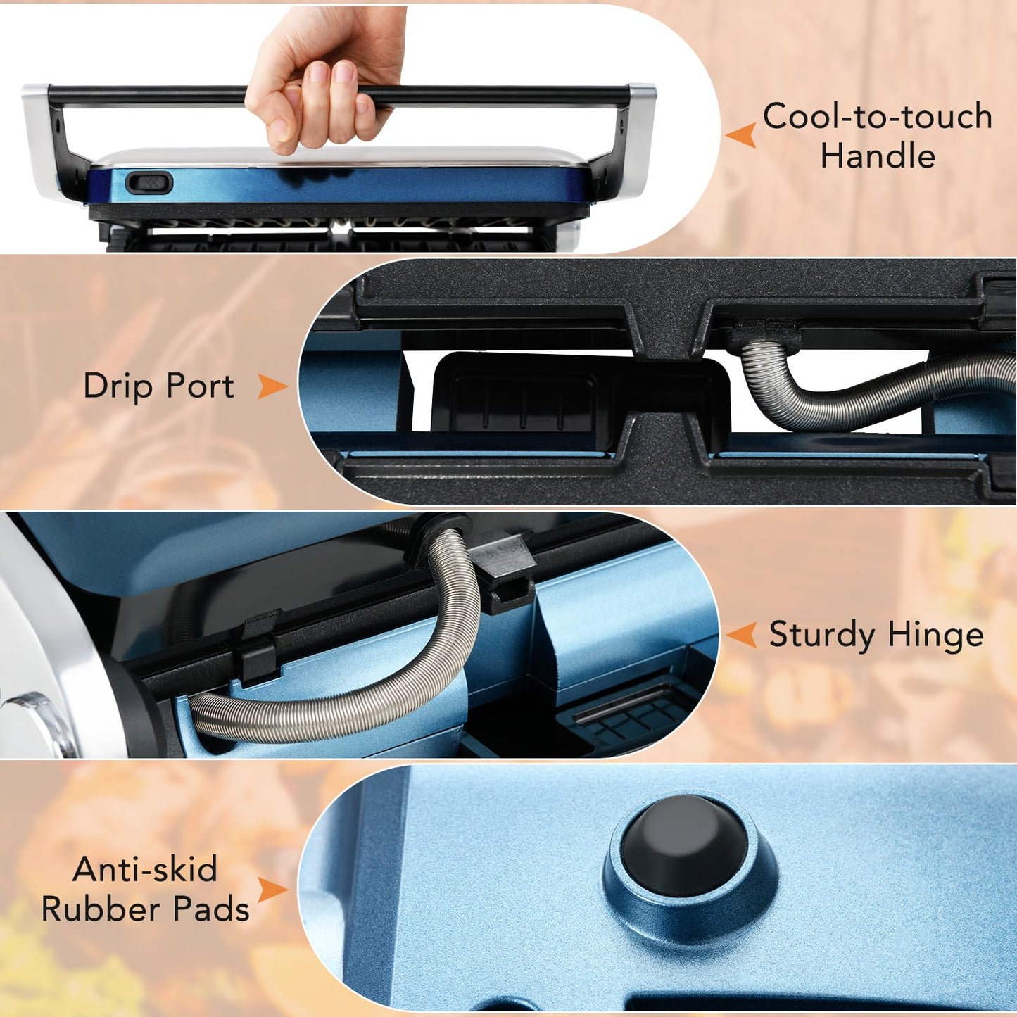 Panini Press 1200W Sandwich Maker with LED Touch Panel Non-Stick Coated Plates & Removable Drip Tray