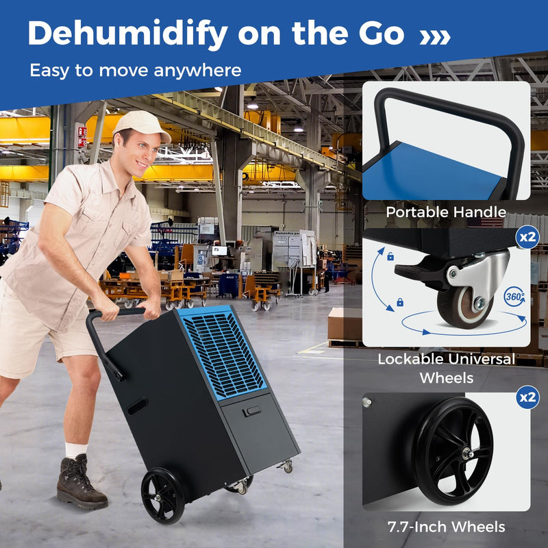 ARLIME 163 Pints Commercial Dehumidifier, Heavy Duty Portable Dehumidifier for Large Spaces