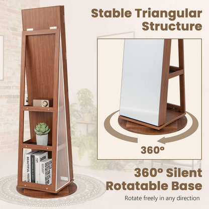 360° Rotating Mirrored Jewelry Cabinet Armoire 3 Color LED Modes Lockable