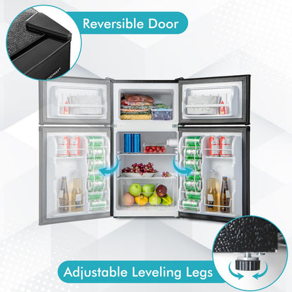 Compact Refrigerator, 3.2 Cu.Ft. Fridge Freezer Compartment with Reversible 2 Door, Adjustable Thermostat