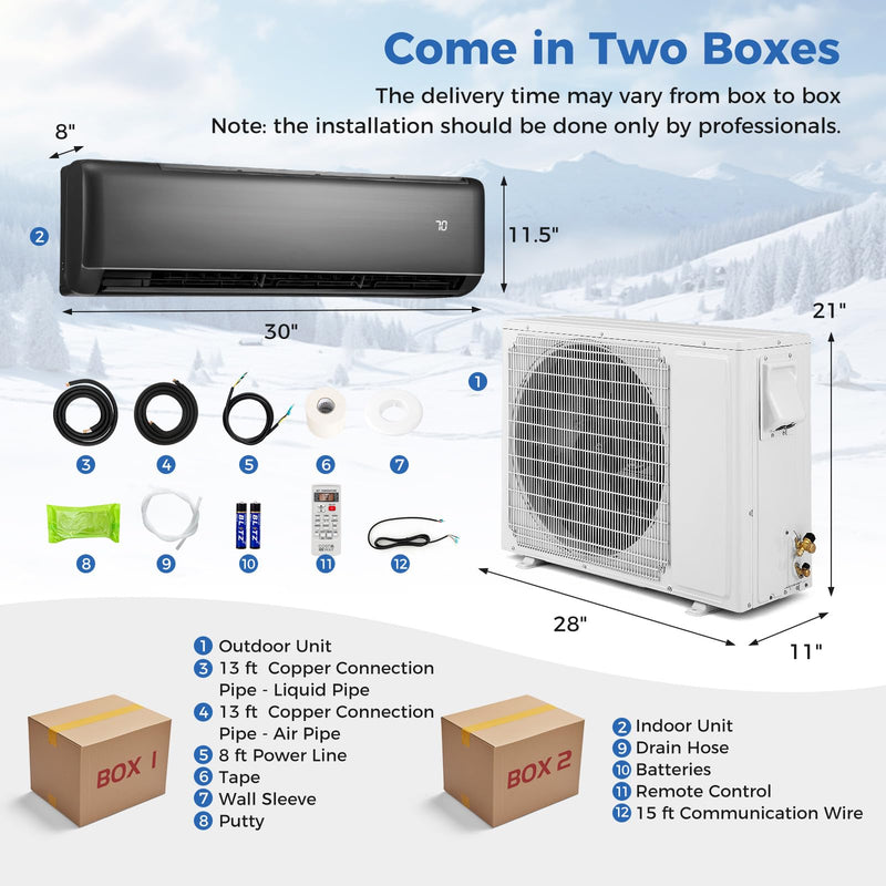 ARLIME 12000 BTU Wifi Enabled Mini Split Air Conditioner, 21 SEER2 208-230V Ductless Inverter AC