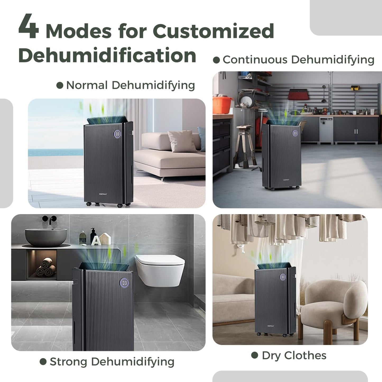 57 Pint Dehumidifiers for Basements with Auto Swing Dry Clothes Mode