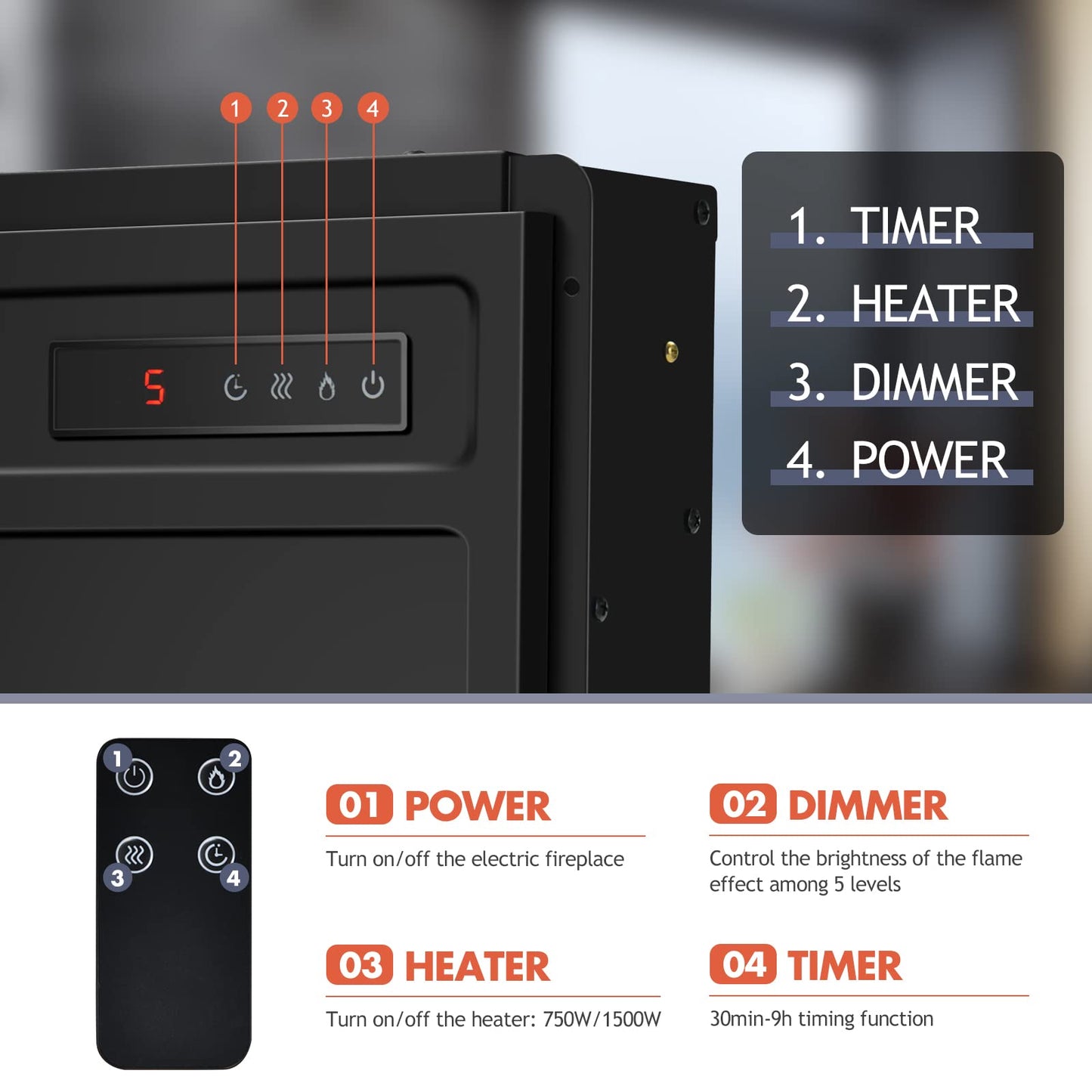 Electric Fireplace Insert Heater- Wall Recessed/Mounted Fire Places Electric Fireplace with Remote