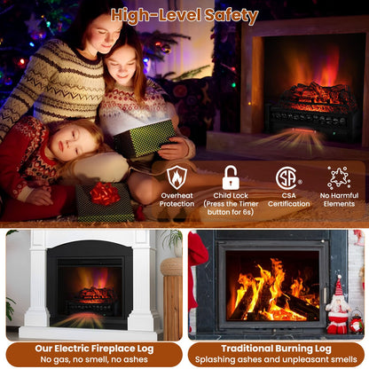 26 Inch Electric Fireplace Log Set Heater, Fireplace Insert Log Heater with Remote Control