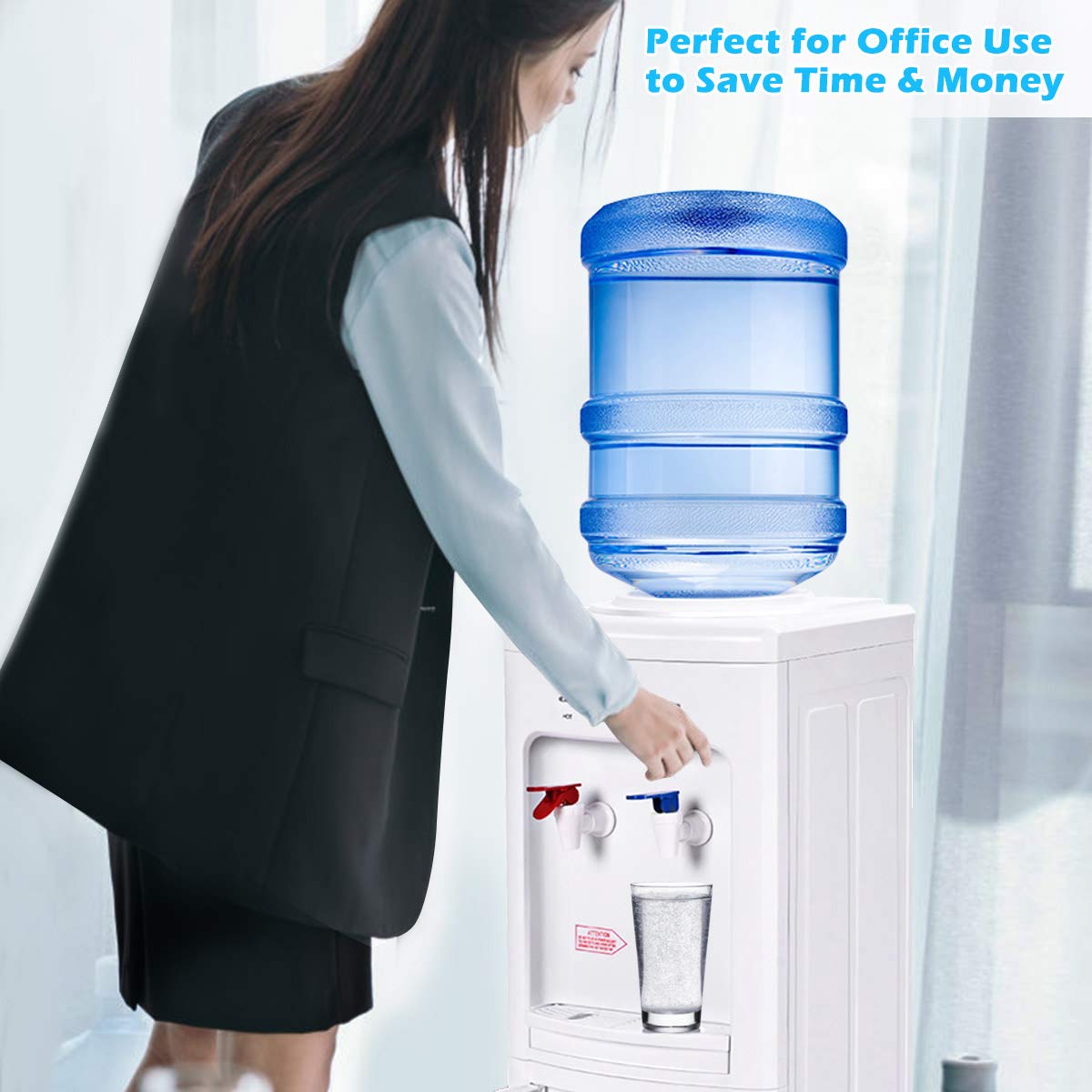 Water Cooler Dispenser for 3-5 Gallon Bottle, Top Loading Hot and Cold Water Dispenser with Storage Cabinet