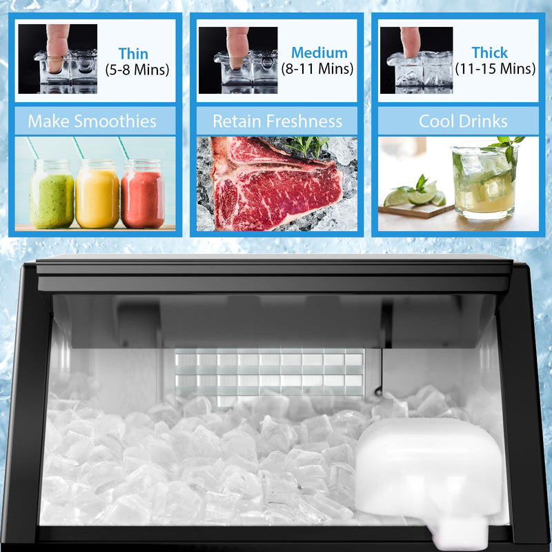 Commercial Ice Maker Machine, 110LBS/24H Stainless Steel Under Counter/Freestanding Self Cleaning Ice Machine with 24H Timer