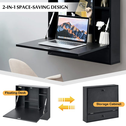 Wall-Mounted Computer Desk Floating Desk with Storage Drawer & Shelves