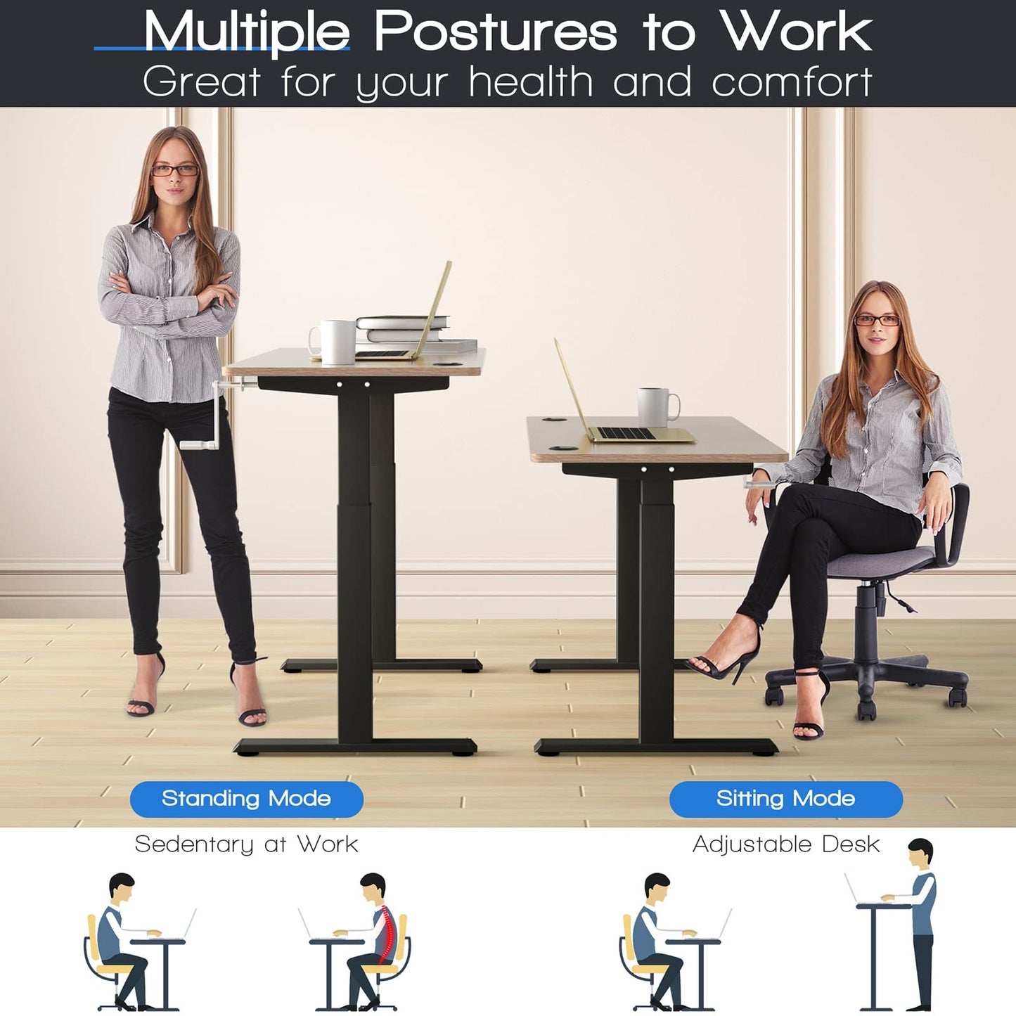 Manual Hand Crank Workstation Base w/Foldable Crank Handle